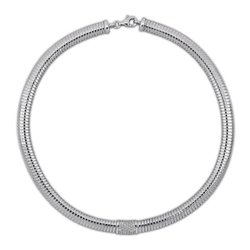 Cubic Zirconia Stretch Omega Necklace in Sterling Silver image number null